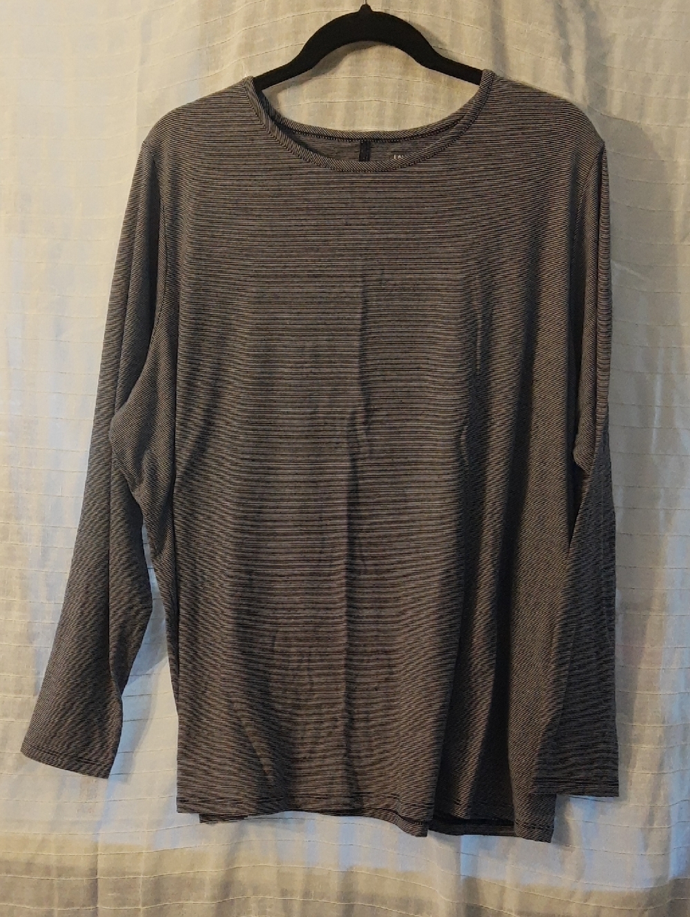 Lands' End Women's Long Sleeve Striped Tee - Charcoal and Light Gray